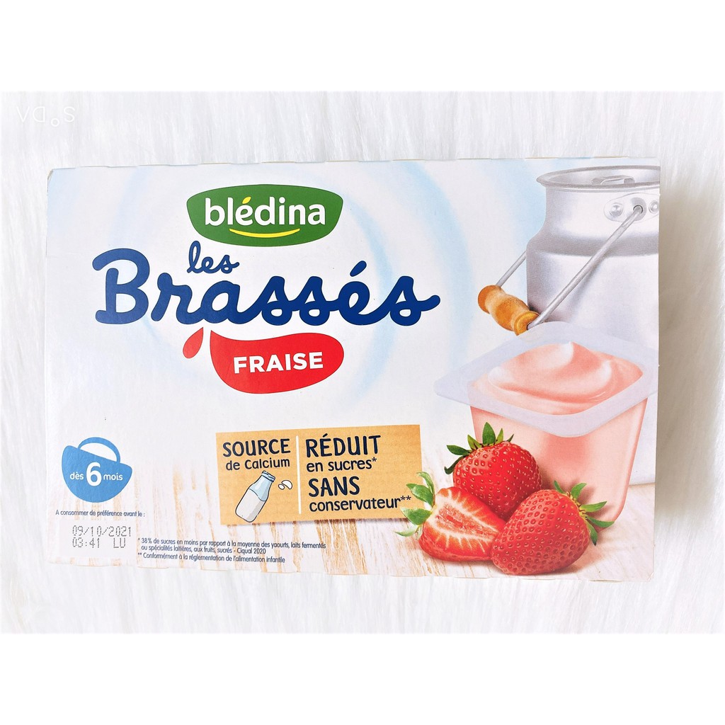 Sữa chua nguội Bledina Brasses Pháp ít đường cho bé 6 tháng ăn dặm. Date 10/2021 - Sweet Baby House