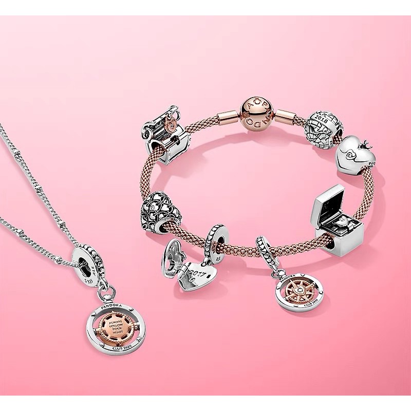 charm pan treo phối vàng hồng bạc s925