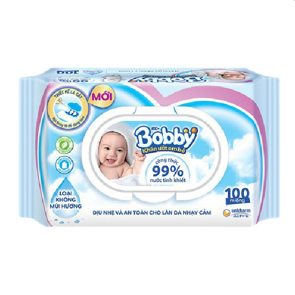 Combo Bobby: 1 Miếng lót siêu thấm Newborn 1 - 108 miếng (cộng 9 miếng)  và 1 Gói khăn ướt trẻ em không hương 100 tờ