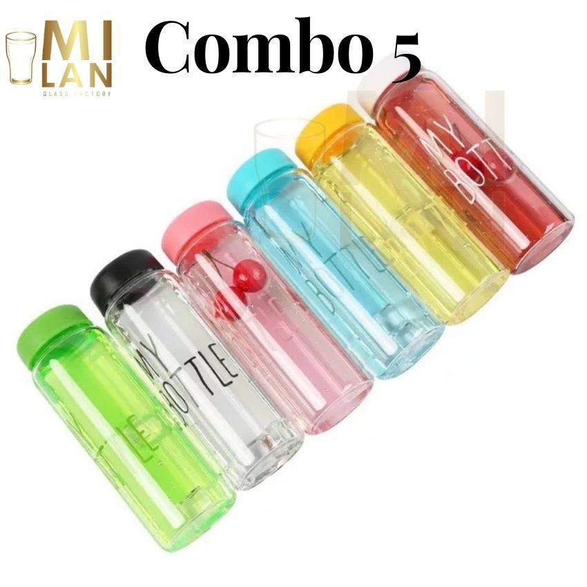 [COMBO 5] BÌNH ĐỰNG NƯỚC THỦY TINH IN CHỮ MY BOTTLE NẮP NHỰA NHIỀU MÀU SẮC 500ML ML-A006