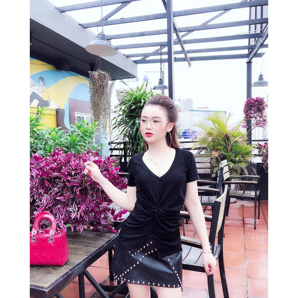 Áo zip xoắn bụng cổ v