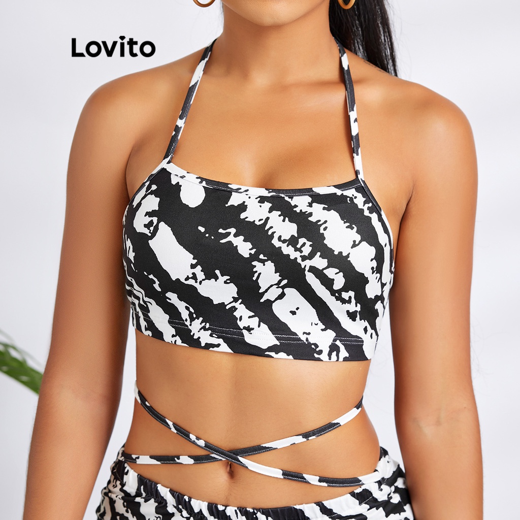 Bộ chân váy Lovito kiểu bút chì không tay in họa tiết ngựa vằn quyến rũ L25LD188 (màu đen và trắng)