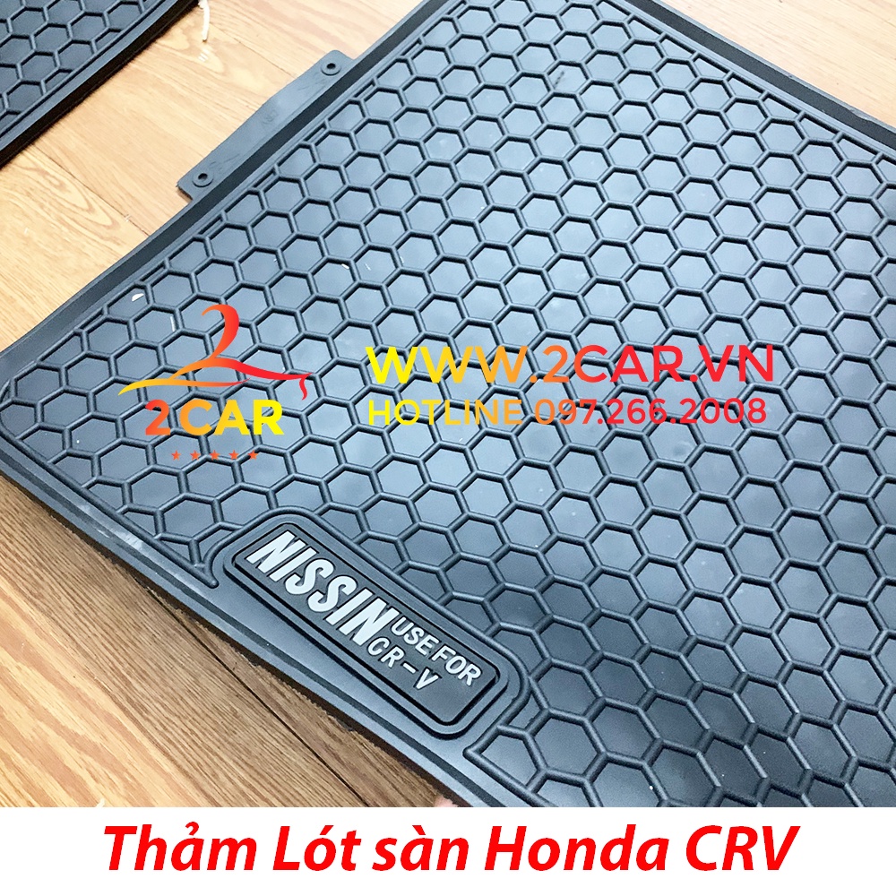 Thảm lót sàn cao su xe Honda CRV 2014 - 2022 không mùi, dễ vệ sinh - Mẫu tổ ong NISSIN chữ trắng