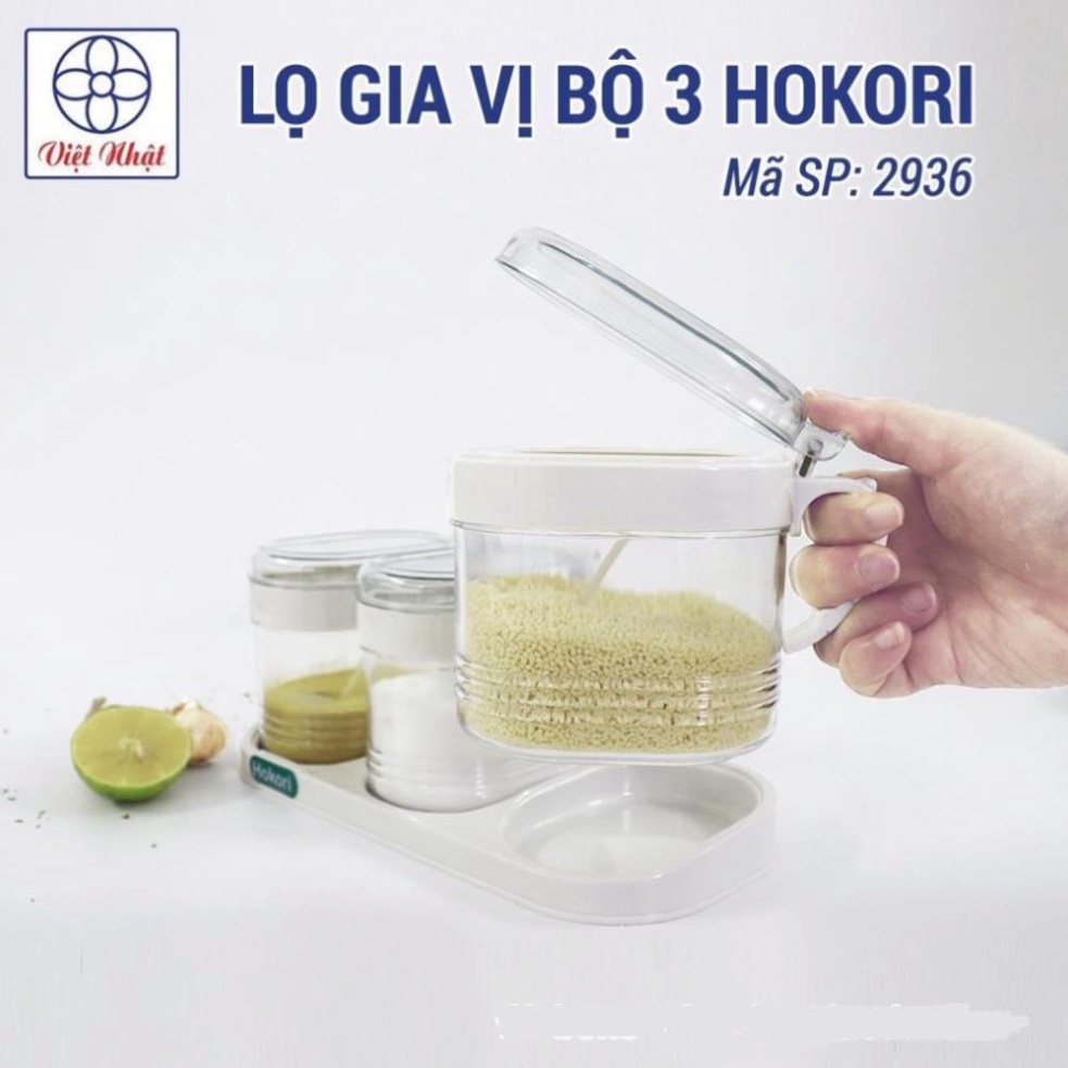 Bộ 3 Lọ đựng gia vị Hokori 2936 Việt Nhật ,Có Nắp Đậy .ĐTLV
