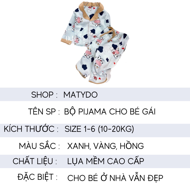 Bộ pijama lụa dài tay cho bé gái MATYDO bộ đồ ngủ dài tay cho bé gái 1 tuổi đến 6 tuổi