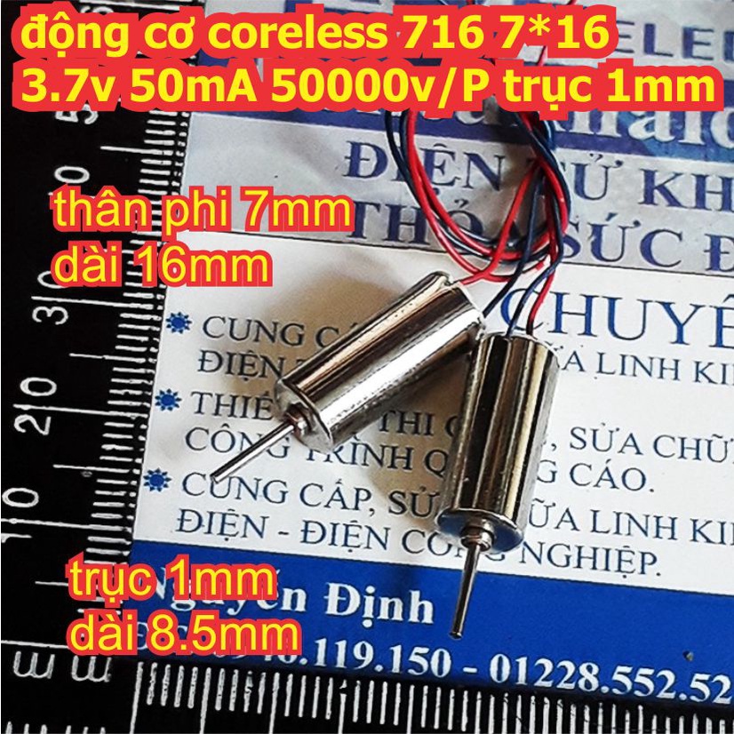 2 cái động cơ coreless không lõi 716 7*16 3.7v 50mA 50000rpm trục 1mm kde3427