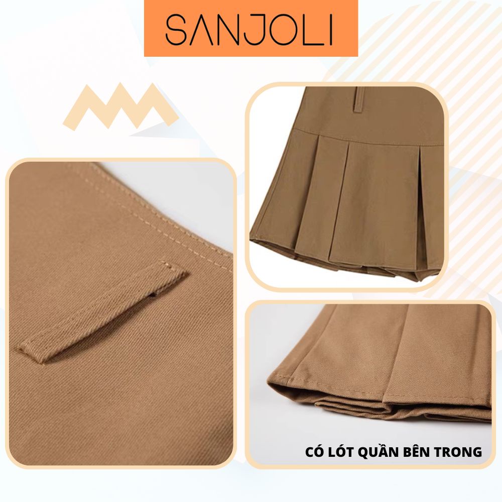 Chân Váy Chữ A SANJOLI Chân Váy Xếp Ly Tennis Ngắn Chất Kaki Lưng Cao Dáng Xòe Vintage Phong Cách Ulzzang Cá Tính CV009