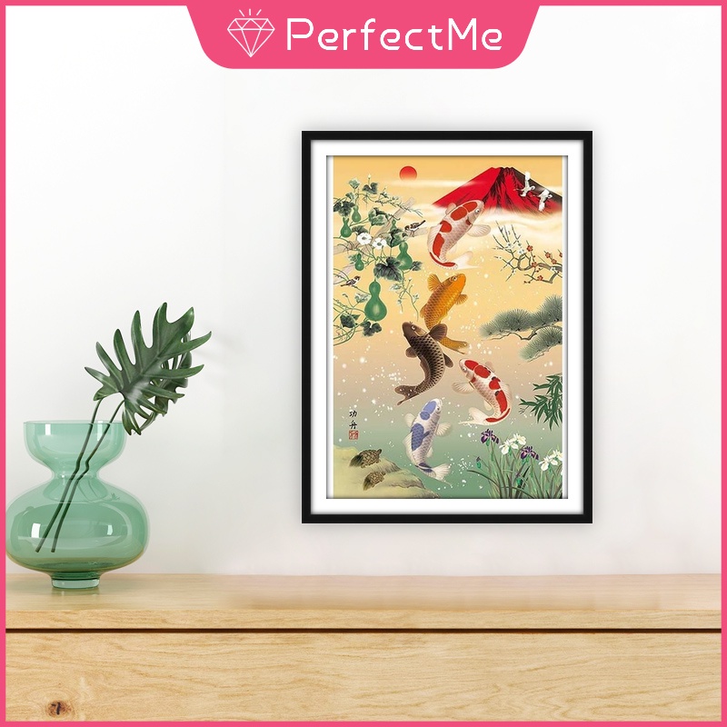 Bộ tranh đính đá 5d họa tiết cá koi độc đáo DIY dùng trang trí nhà cửa