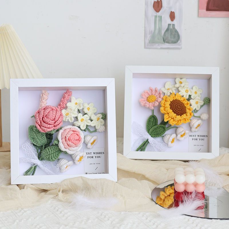 [Hàng Hoàn Thiện] Khung Ảnh Đan Len Thủ Công Hình Hoa Hướng Dương Hoa Hồng Sáng Tạo Cho Bạn Gái
