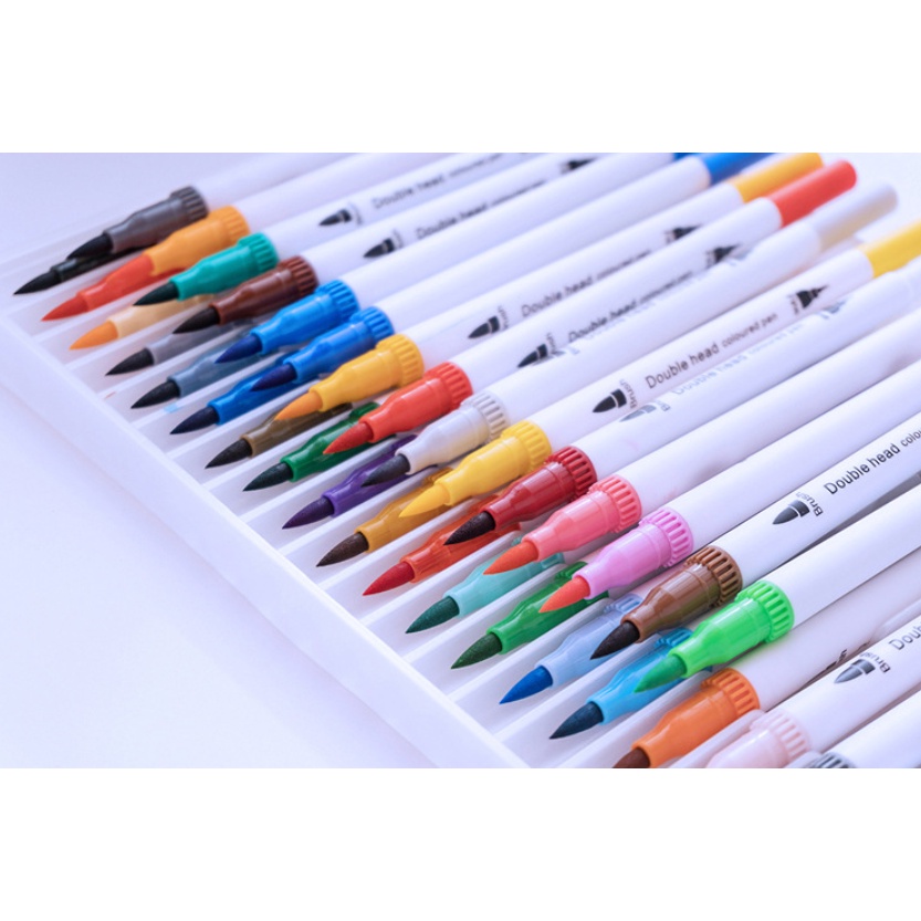 Bút màu dạ 2 đầu Thân trắng Double head túi nhựa trong cao cấp