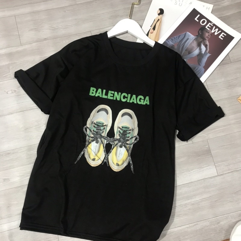 Áo Phông Balenciagaa Cotton Ngắn Tay In Hình Giày Dây Nổi Cá Tính