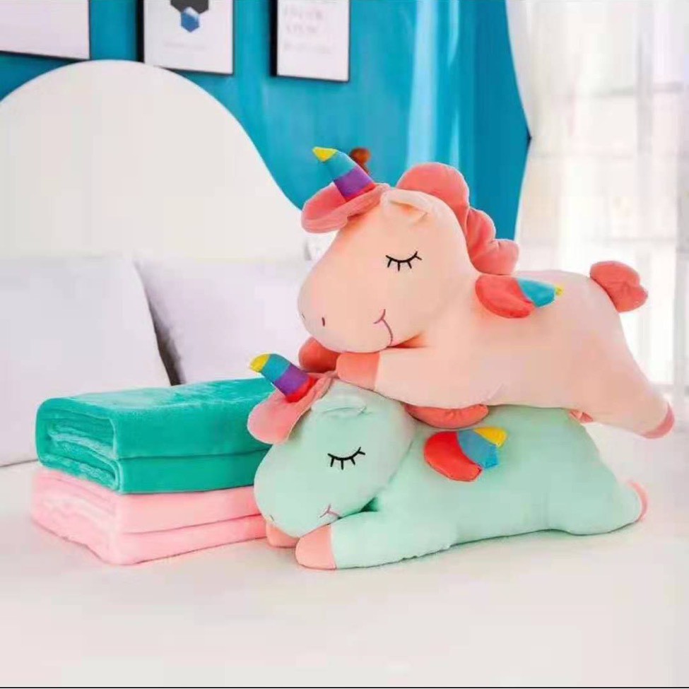 Siêu giảm giá Gối mền Gấu bông ngựa Pony một sừng có kèm chăn 3in1 gấu  bông ADA, thú nhồi bông đẹp,gấu bông quà tặng