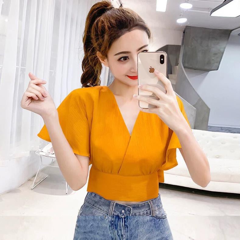 Áo Kiểu Von Cổ V Form Croptop Phối Nơ Eo Sau Lưng Duyên Dáng TTSL0057 Đẹp 💝