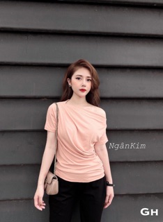 Áo thun nhún eo lệch vai