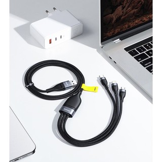 Cáp sạc nhanh 3 đầu Baseus Flash Series 3 in1 Plus (USB + Type-C to M+L+C, 100W Quick Charge and Data Cable)