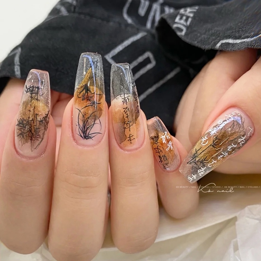 Miếng Dán Trang Trí Móng Tay Hình Chữ Tiếng Anh/ Hoa Lá/ Phong Cách Trung Quốc Độc Đáo Thời Trang