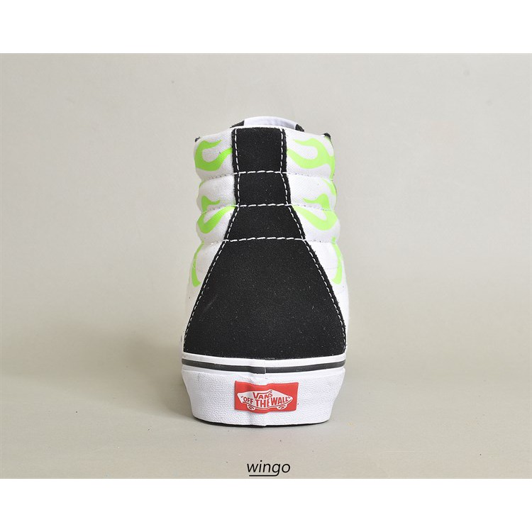 (giày chính hãng) Vans Sk8 - Hi Green Flame Black / True White