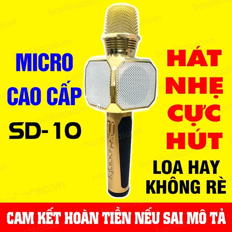 Mic Bluetooth, Micro Bluetooth SD-10 Tặng Củ Sạc 3 Cổng Sạc USB - Mic Hát Karaoke Kèm Loa Bluetooth Hát Hay