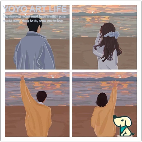 [Mã LIFE0803ALL giảm 10% đơn 0K] Bộ Tranh Sơn Dầu Tự Sơn Diy Họa Tiết Đôi Tình Nhân Dễ Thương S002