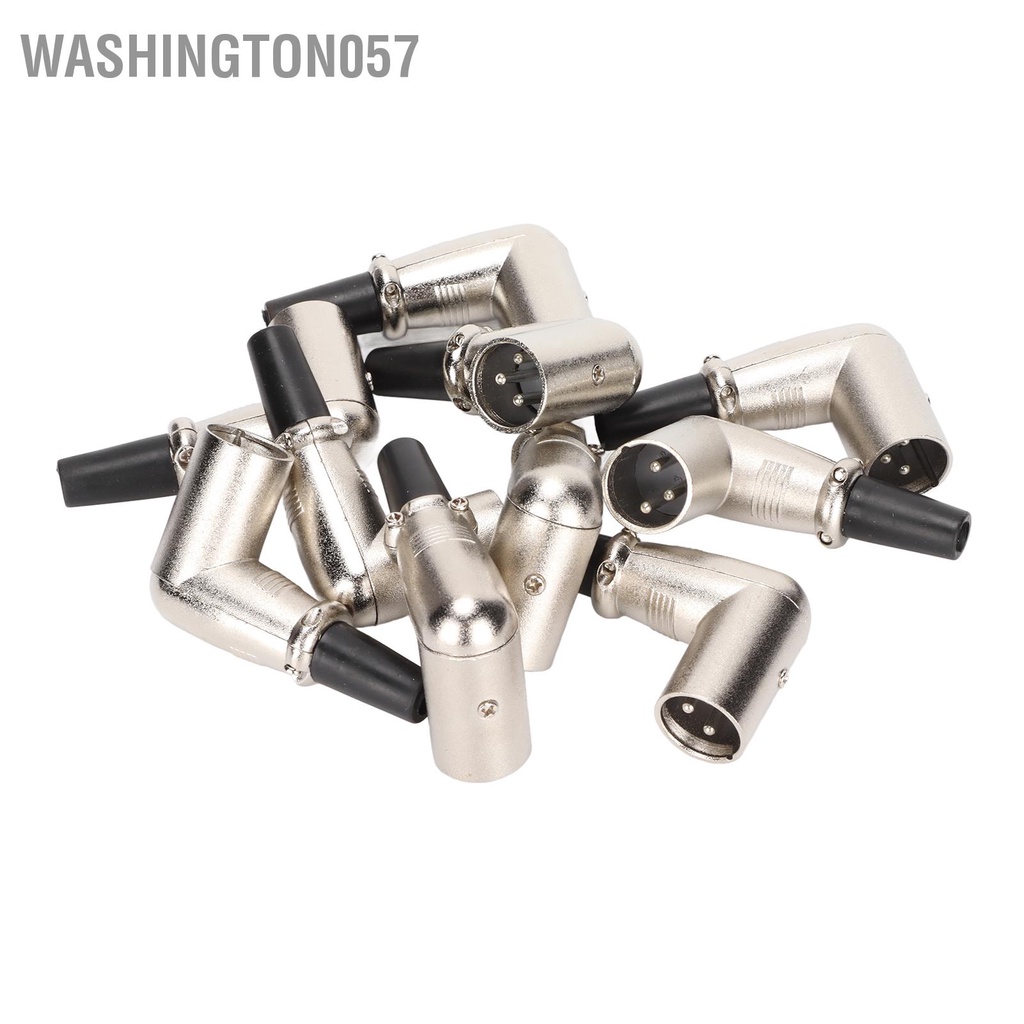 Washington057 Đầu nối XLR Nam Khuỷu tay 3 chân hàn Tín hiệu ổn định Kim loại Phích cắm cho Cáp micrô tự làm 10 chiếc