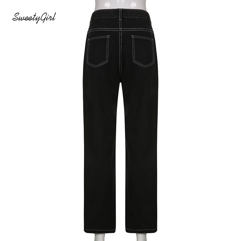 Quần Jean Ống Rộng Lưng Thấp Màu Đen Trơn Thời Trang 2022 Dành Cho Nữ