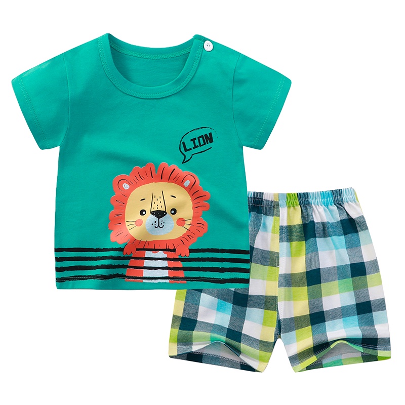 Set 2 Món Áo Thun In Hoạt Hình Vua Sư Tử + Quần Short Thời Trang Cho Bé Trai