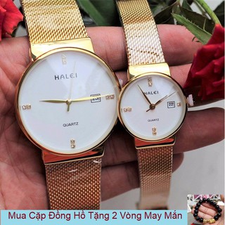 Đồng Hồ Đôi Nam Nữ Halei Dây Vàng Mặt Trắng Quà Tặng Ý Nghĩa