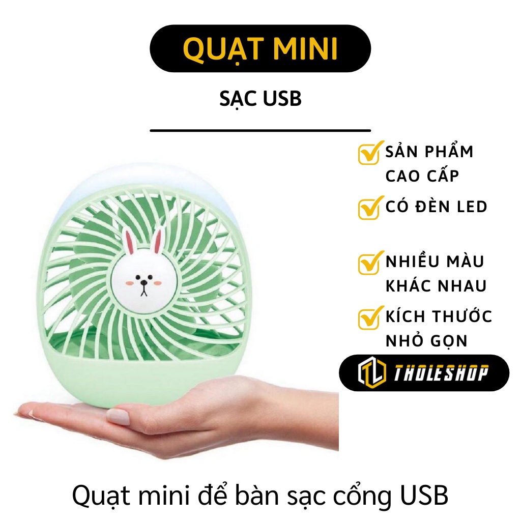 Quạt Mini - Quạt Cầm Tay Nhỏ Gọn, Có Chân Để Bàn Sạc USB Tích Hợp Đèn Tiện Dụng 7620
