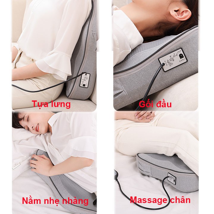 Gối Massage Cổ Vai Gáy 8 Bi Hồng Ngoại Đa Năng Máy Massage Lưng - Bảo hành 12 tháng