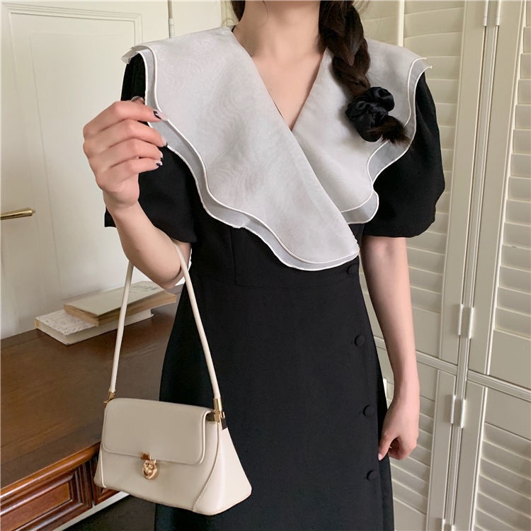 Đầm Chữ A Tay Phồng Phối Bèo Thời Trang Mùa Hè Phong Cách Pháp Sang Trọng Cho Nữ