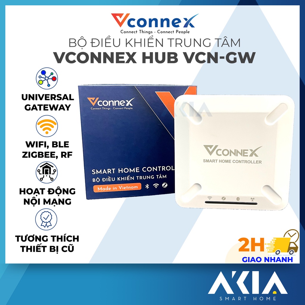 Bộ điều khiển trung tâm nhà thông minh Vconnex Gateway, tích hợp Wifi, Bluetooth, Mesh, Zigbee, dễ lắp đặt kết nối
