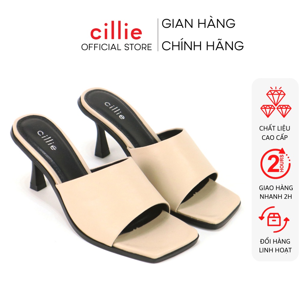 Guốc nữ quai ngang kiểu dáng basic gót vuông thanh mảnh cao 7cm tôn dáng dạo phố đi chơi Cillie 1137
