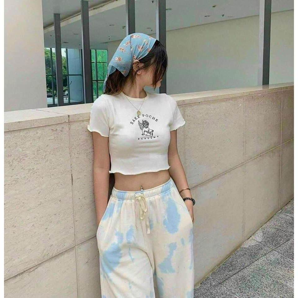 Áo croptop nữ Bape in hình sake cộc tay ôm body cổ tròn ( màu trắng) dáng ulzzang