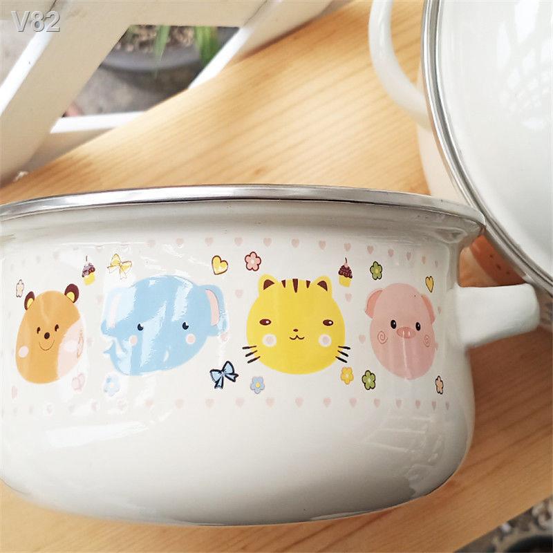 ♚◕Nồi tráng men ba đáy dày súp phẳng hầm lẩu bếp từ ga chung