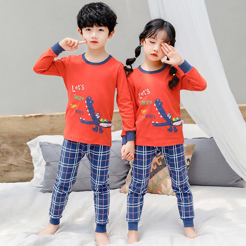 Bộ Đồ Ngủ Pijama 2 Món Vải Cotton Màu Trơn Cho Bé Trai Và Bé Gái