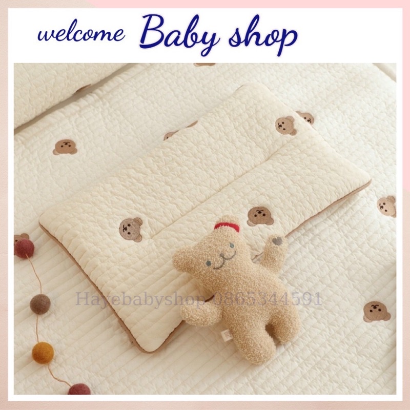 Gối thêu đáy lưới xuất Hàn gấu thỏ cho bé kt 38x23 cm [ hayebabyshop]