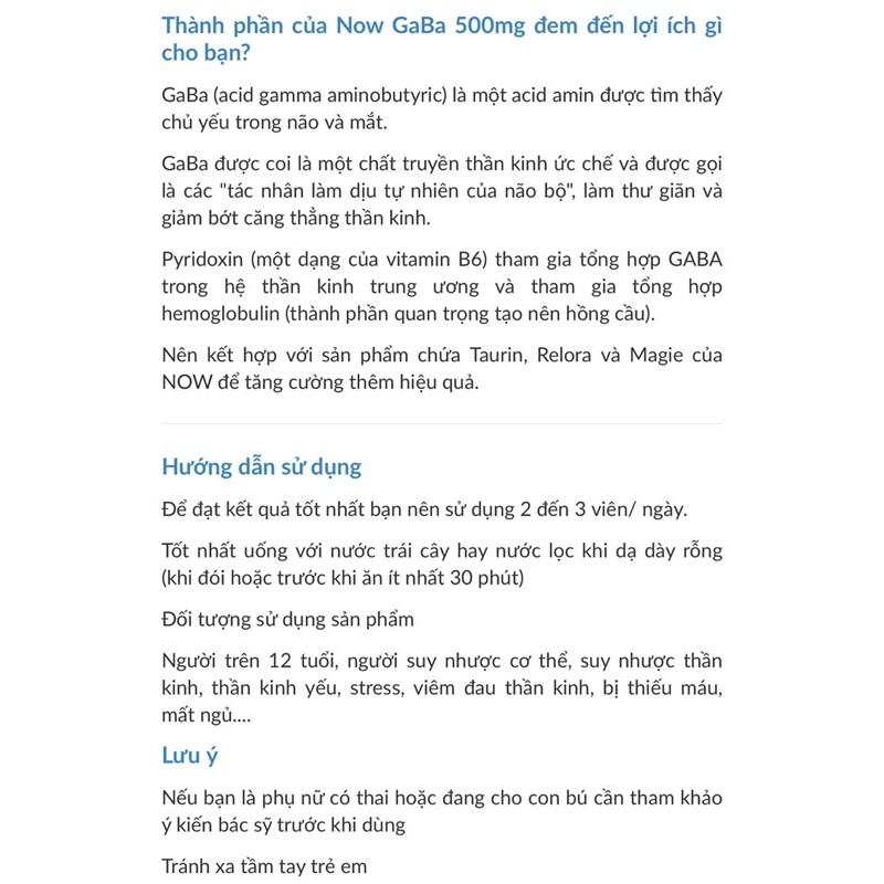 Now Food Gaba hỗ trợ chức năng thần kinh 500mg 100v