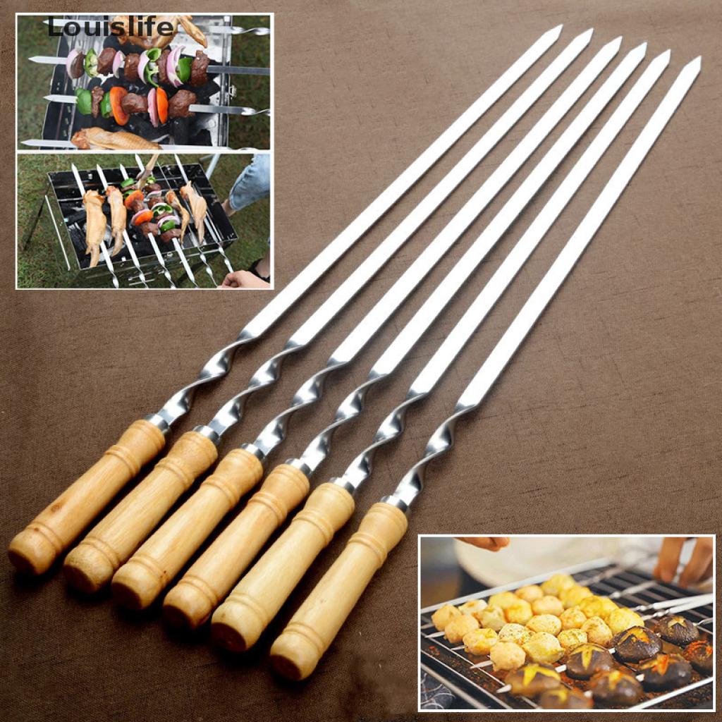 Set 6 xiên nướng Bbq bằng thép không gỉ tay cầm dài kiểu mới