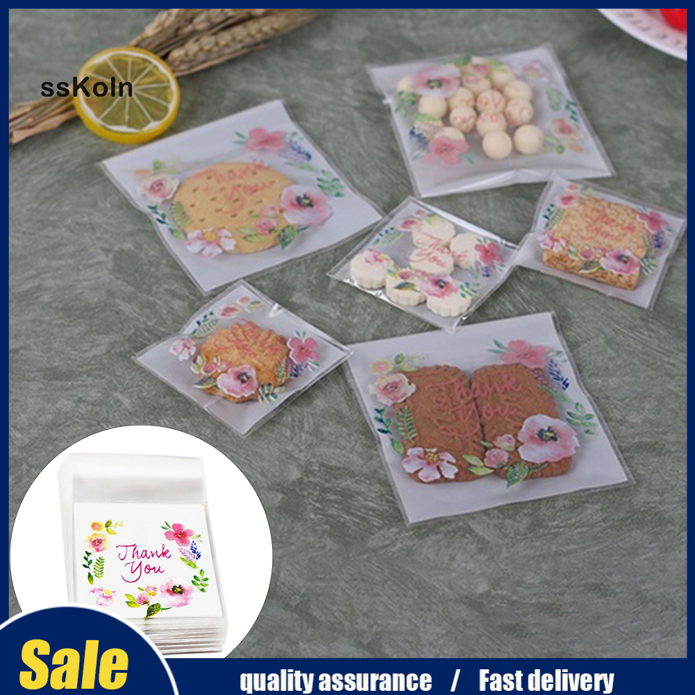 AL 100Pcs Thank Your Flower Candy Biscuit Baking Food Handmade Soap Packaging Bag