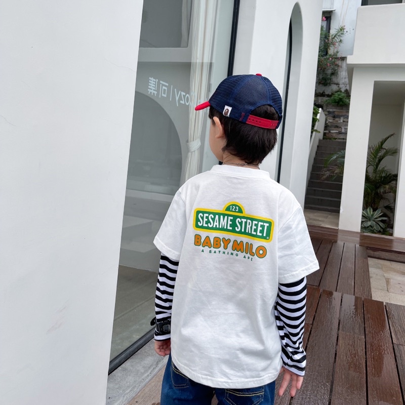 Áo phông cotton bé trai tay giả Baby milo seasame street cực xinh