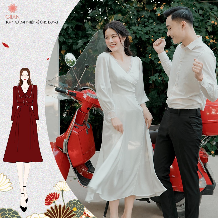 Váy trắng dự tiệc dáng dài cổ V phối ren thiết kế chính hãng GIIAN, đầm cô dâu lụa đính ngọc tinh tế - V2095 | WebRaoVat - webraovat.net.vn