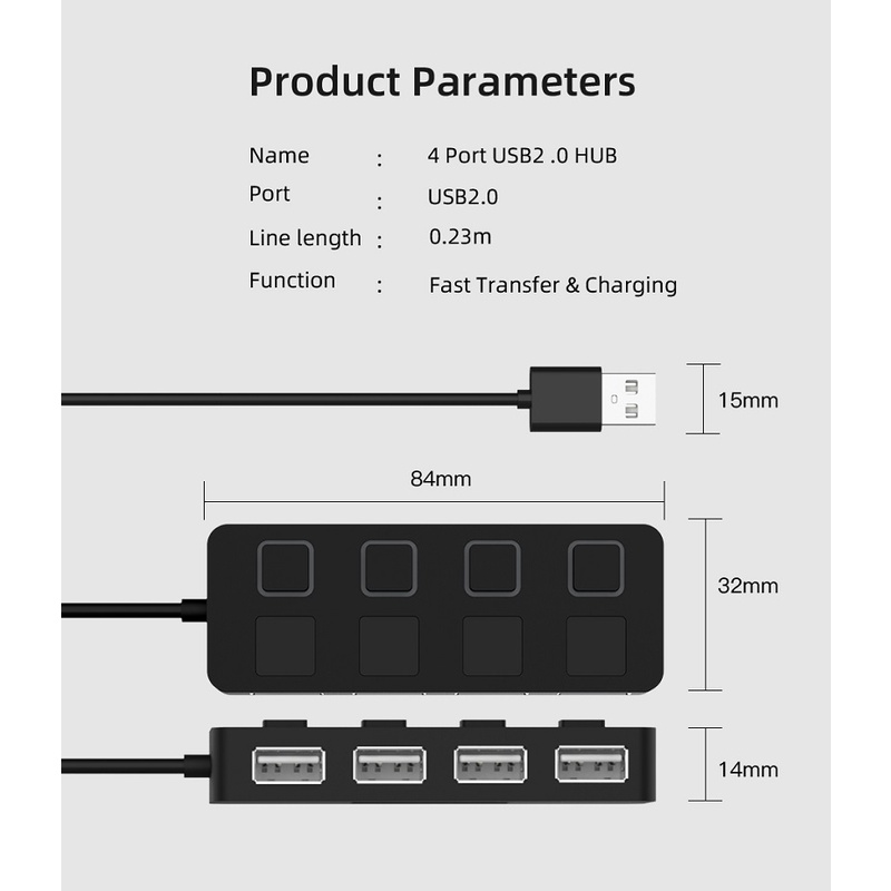 Bộ Chia 4 Cổng USB 2.0 Hub 2.0 2.0 Có Công Tắc Cho PC / Laptop