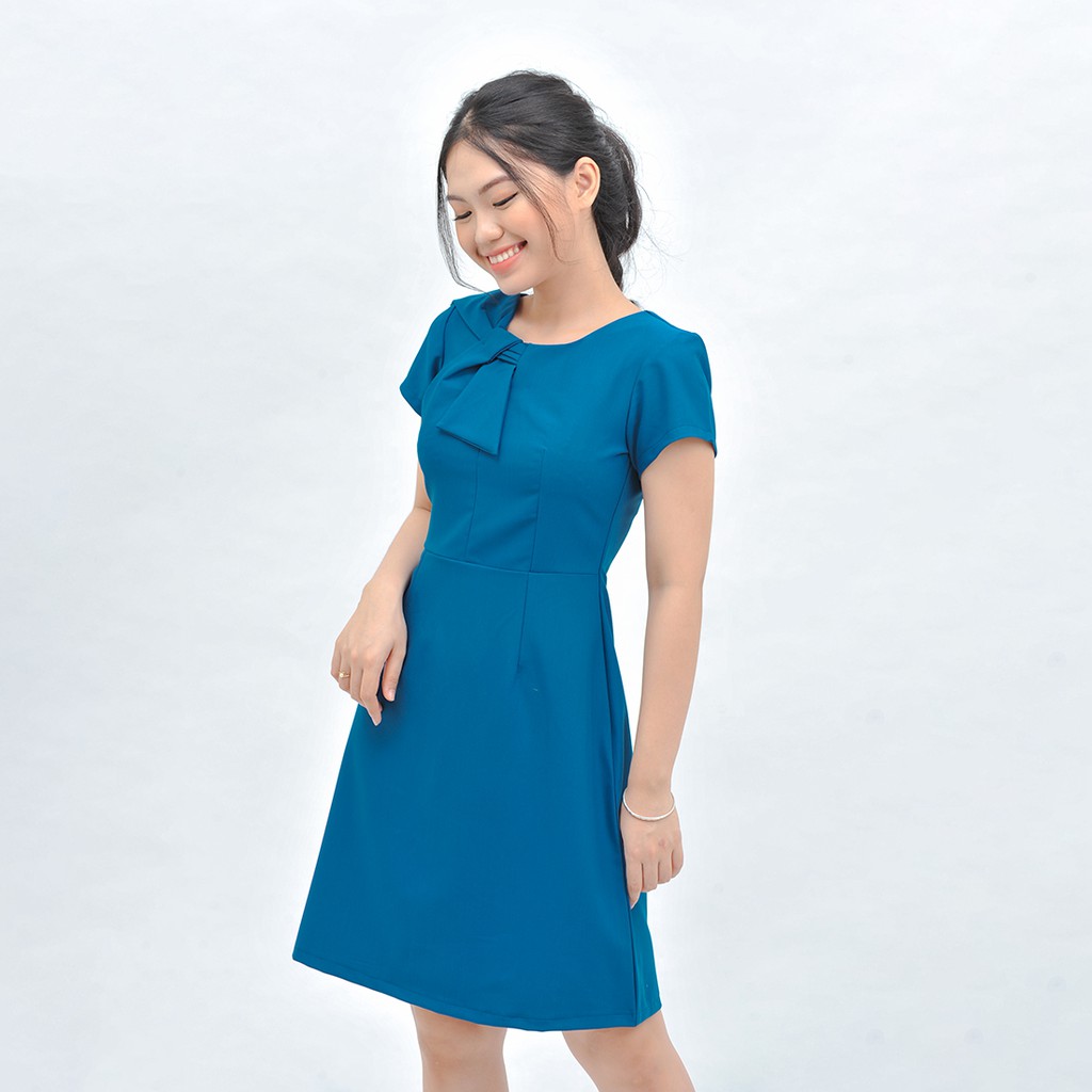 Đầm công sở nữ chữ a thời trang Eden cổ tròn tay ngắn chất vải thoáng mát không nhăn thoải mái - D415