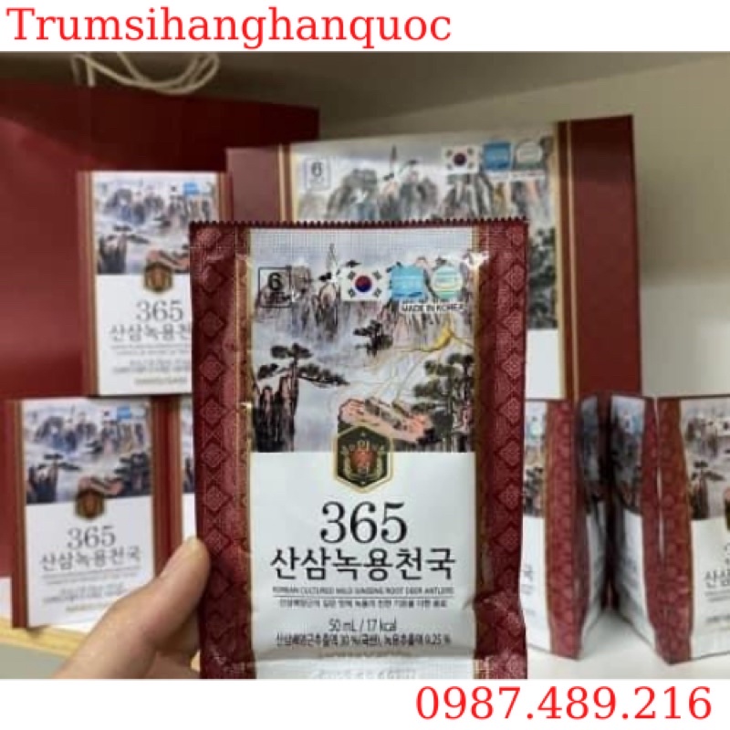 Nước Hồng Sâm Nhung Hươu Núi 365 Hansusam Hàn Quốc, 60 gói x70ml