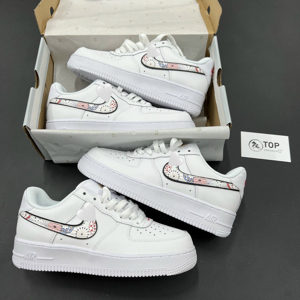 Giày Sneaker AF1 Logo Hoa Giày Thể Thao Nam Nữ Thấp Cổ Full Phụ Kiện