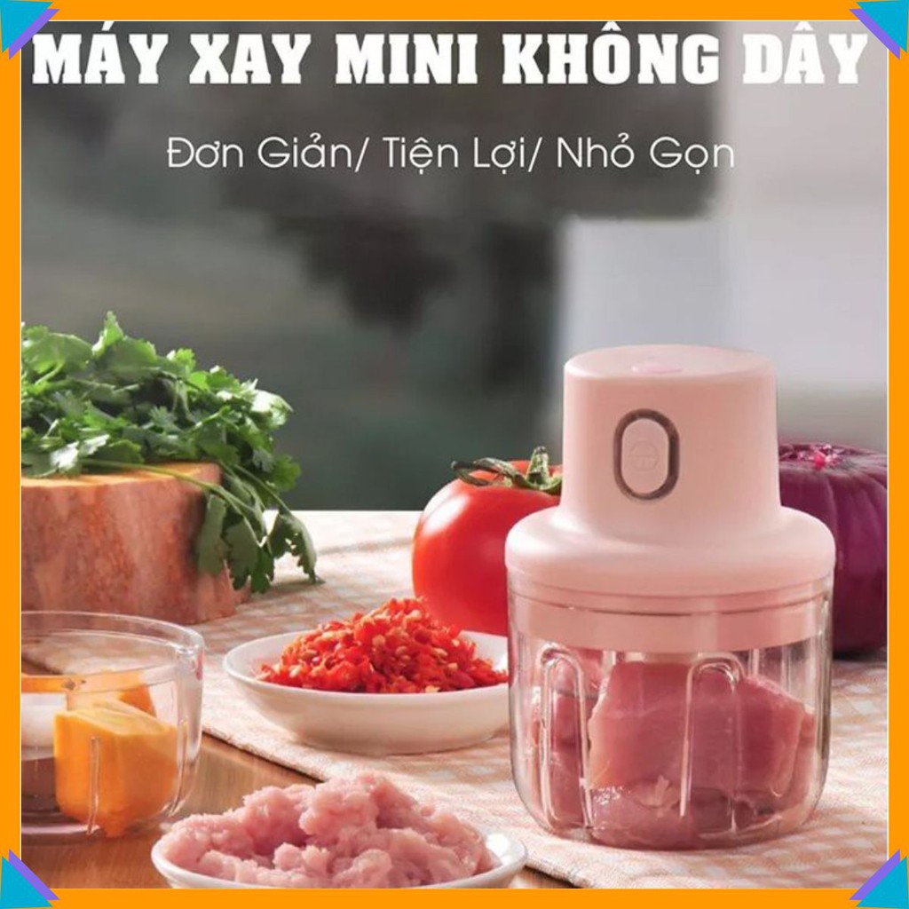 🍁 Máy xay mini cầm tay đa năng sạc pin cao cấp xay tỏi ớt, hành, rau củ quả dung tích 250ml