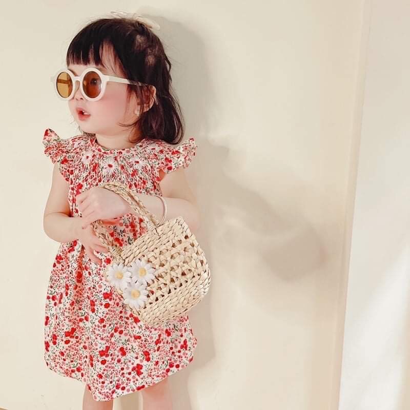 ĐẦM SMOCK ĐÔI MẸ VÀ BÉ HOA NHÍ ĐỎ