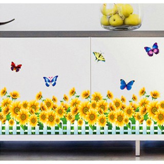 Decal dán tường chân tường trắng hoa hướng dương AY7210