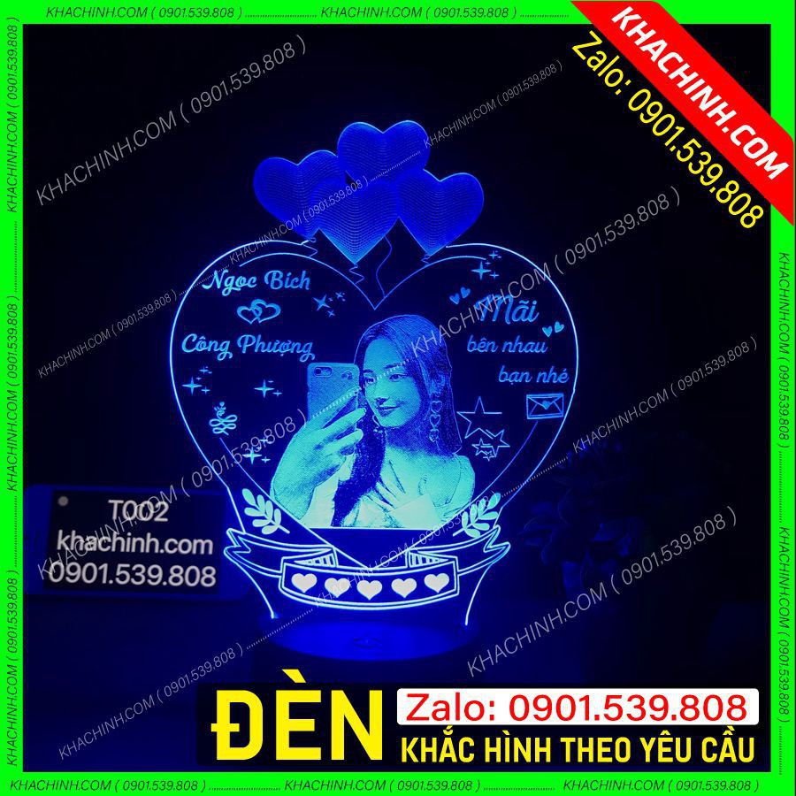 Đèn khắc hình - ảnh người mẫu khung 4 trái tim (T002-V) - Thiết kế theo yêu cầu - Quà tặng tình yêu đôi lứa , ...