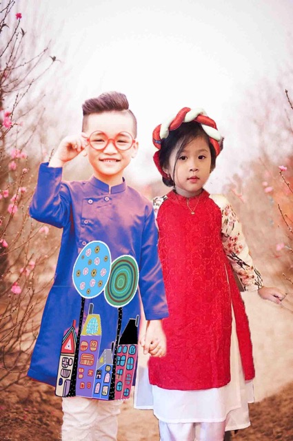 Set áo dài hoa đào